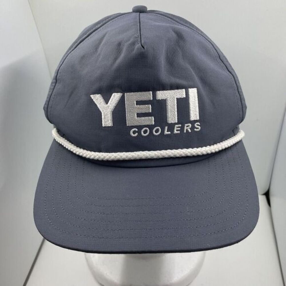 Yeti Coolers Cap Boat Fish Camp‎ Spell Out Script Logo Snap Back Trucker Dad Hat